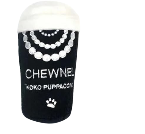 designer inspired plush coffee cup dog chew toys