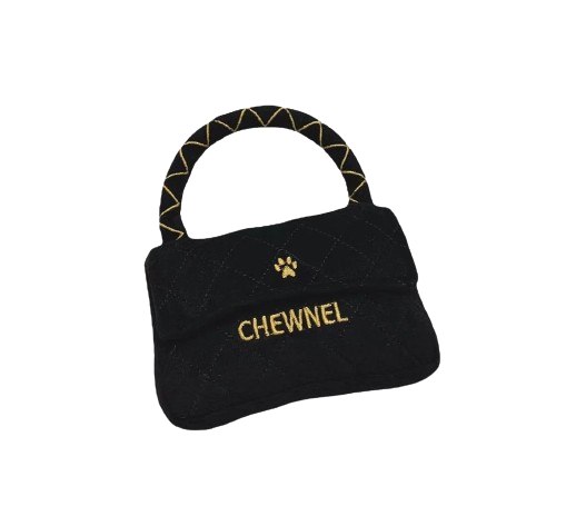 designer inspired plush bag dog chew toys